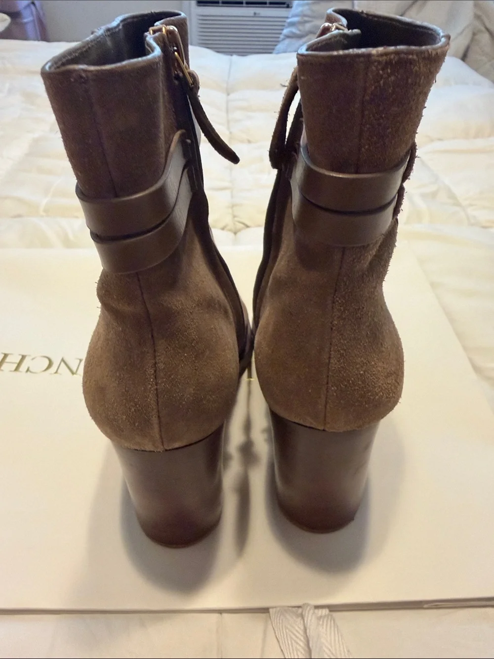Tory Burch Brown Suede Ankle Booties with Logo Strap